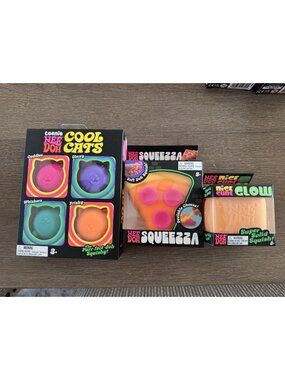 NeeDoh BUNDLE Lot 3 Cool Cats Pizza Glow Nice Cube Orange